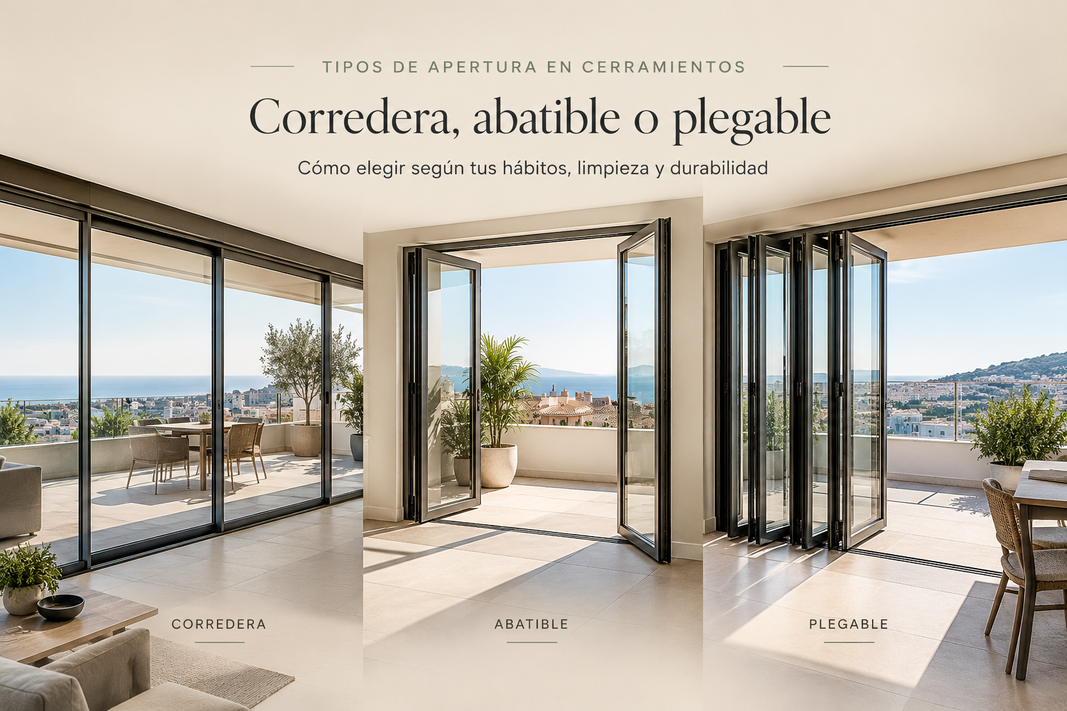Tipos de apertura en cerramientos: corredera, abatible y plegable